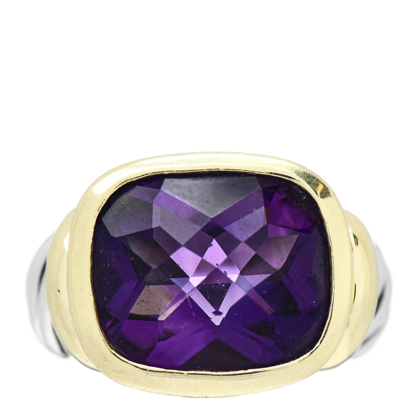 Sterling Silver 14K Yellow Gold Amethyst Noblesse Ring 52 6