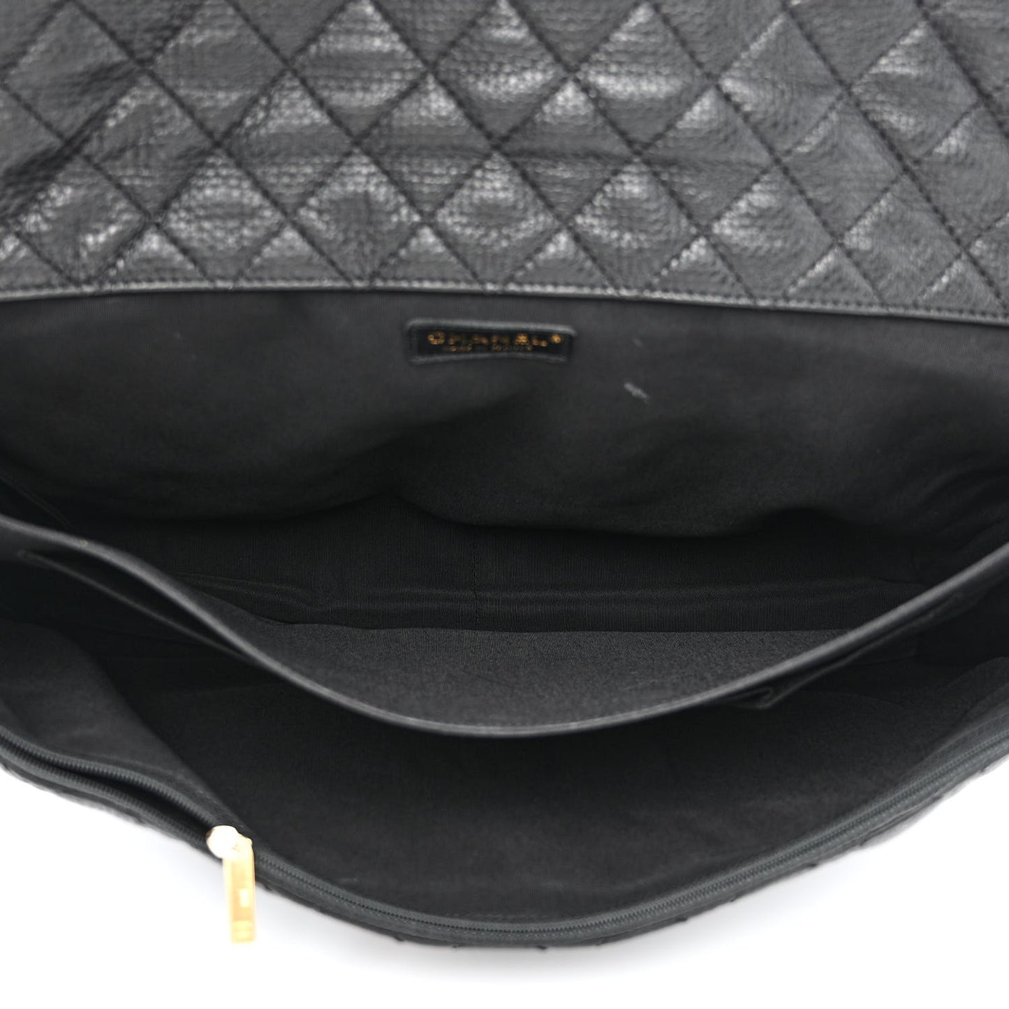 Calfskin Quilted XXL Travel Flap Bag Black