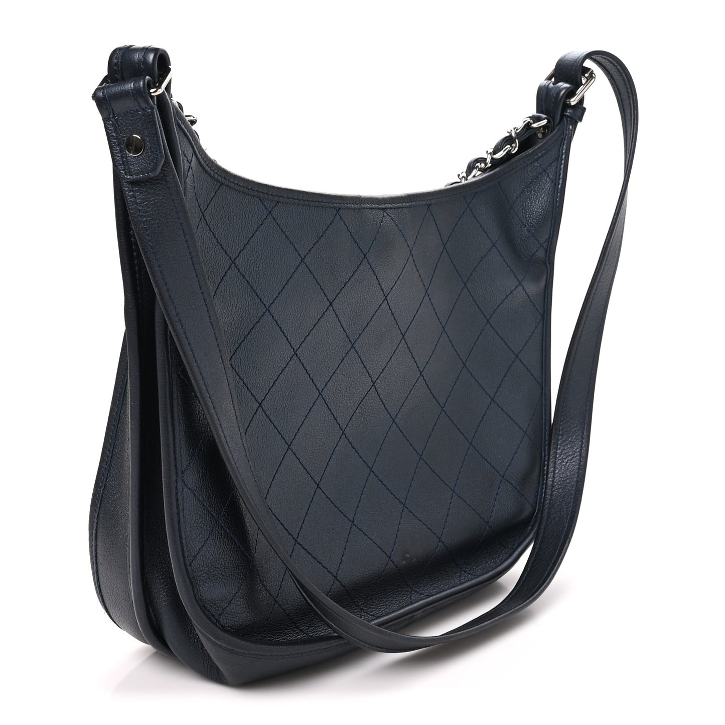 Calfskin Quilted Large Jungle Stroll Hobo Bag Navy