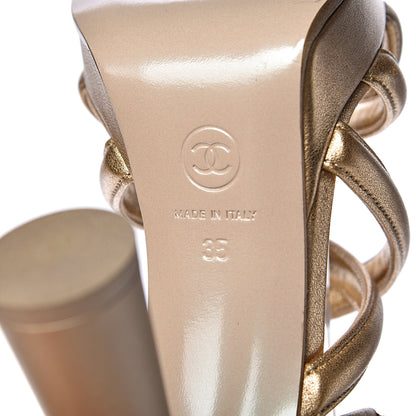 Chanel Laminated Lambskin Parthenon Platform Sandals 35 Gold 6 of 12