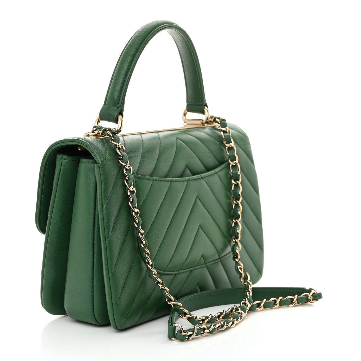 Chanel Lambskin Chevron Quilted Small Trendy CC Dual Handle Flap Bag Green 3 of 10