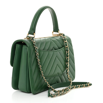 Chanel Lambskin Chevron Quilted Small Trendy CC Dual Handle Flap Bag Green 3 of 10