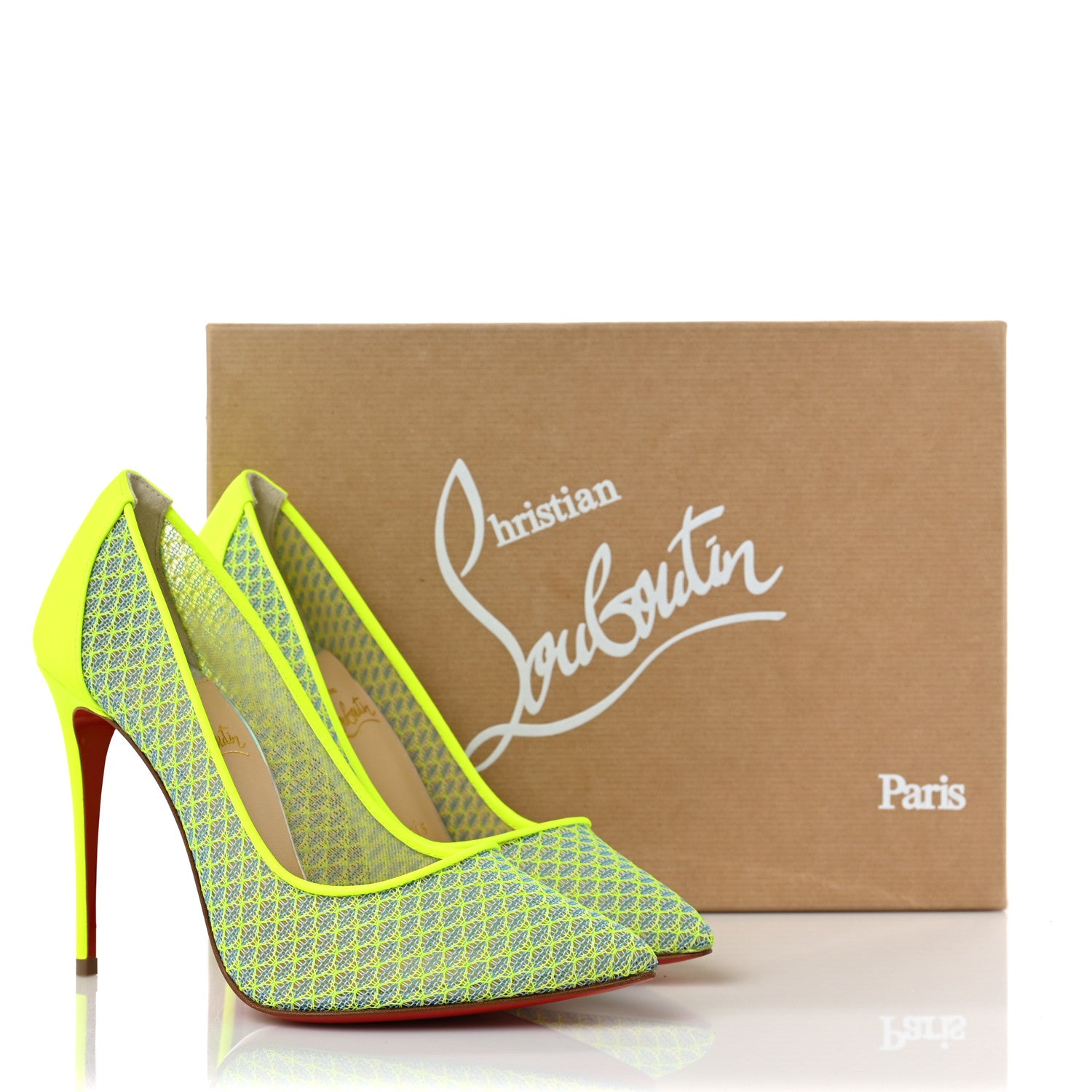 Christian Louboutin Fishnet Follies Lace 100 Pumps 36.5 Neon Yellow 8 of 8