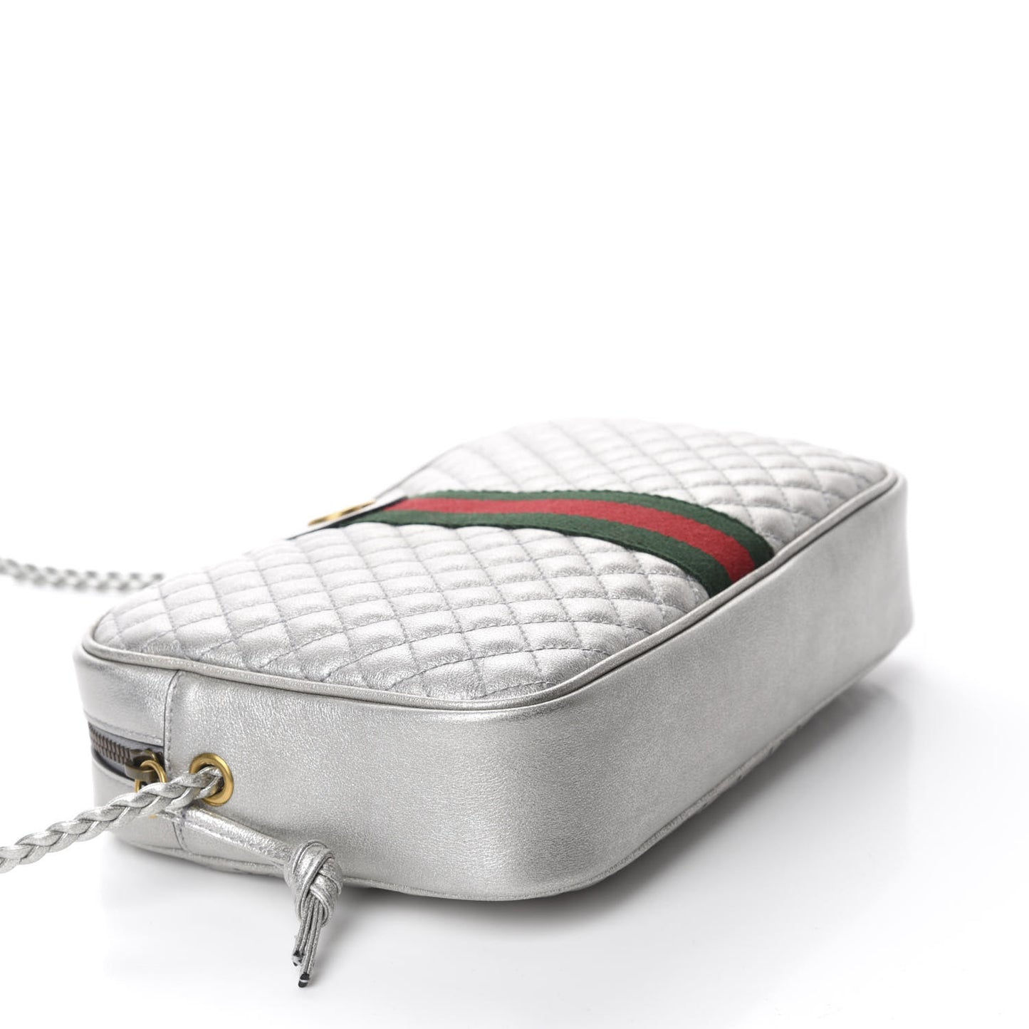 Laminated Nappa Web Trapuntata Small GG Shoulder Bag Argento