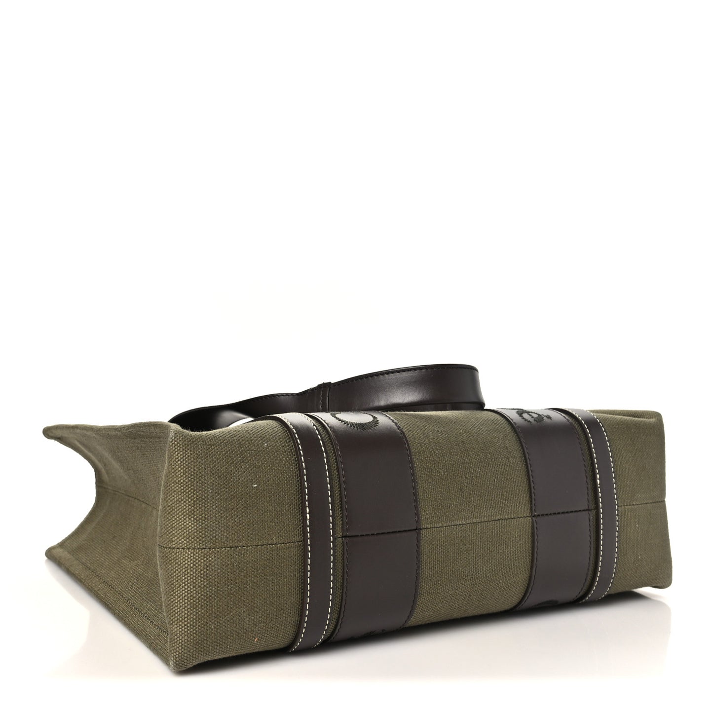 Linen Calfskin Medium Woody Tote Warm Green