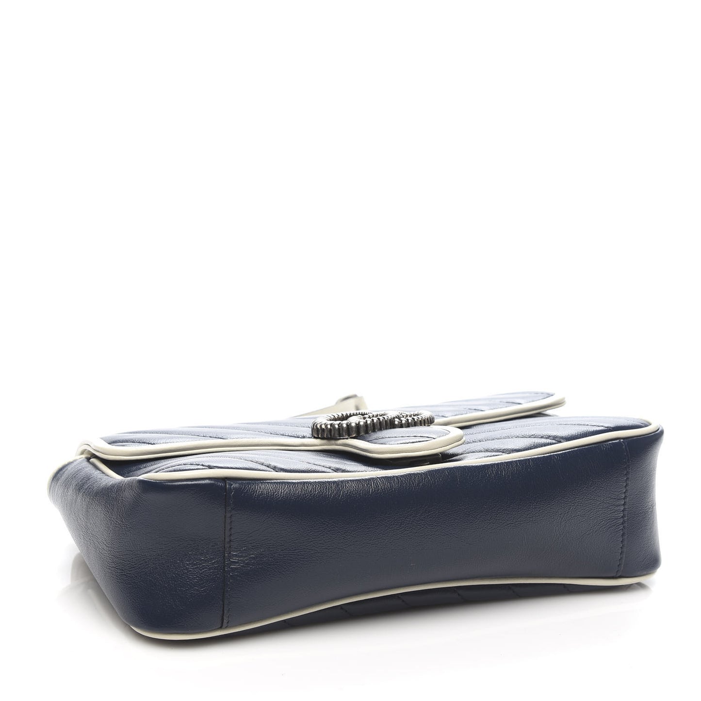 Vintage Effect Calfskin Matelasse Diagonal Small Torchon GG Marmont Shoulder Bag Blue Agata Mystic White