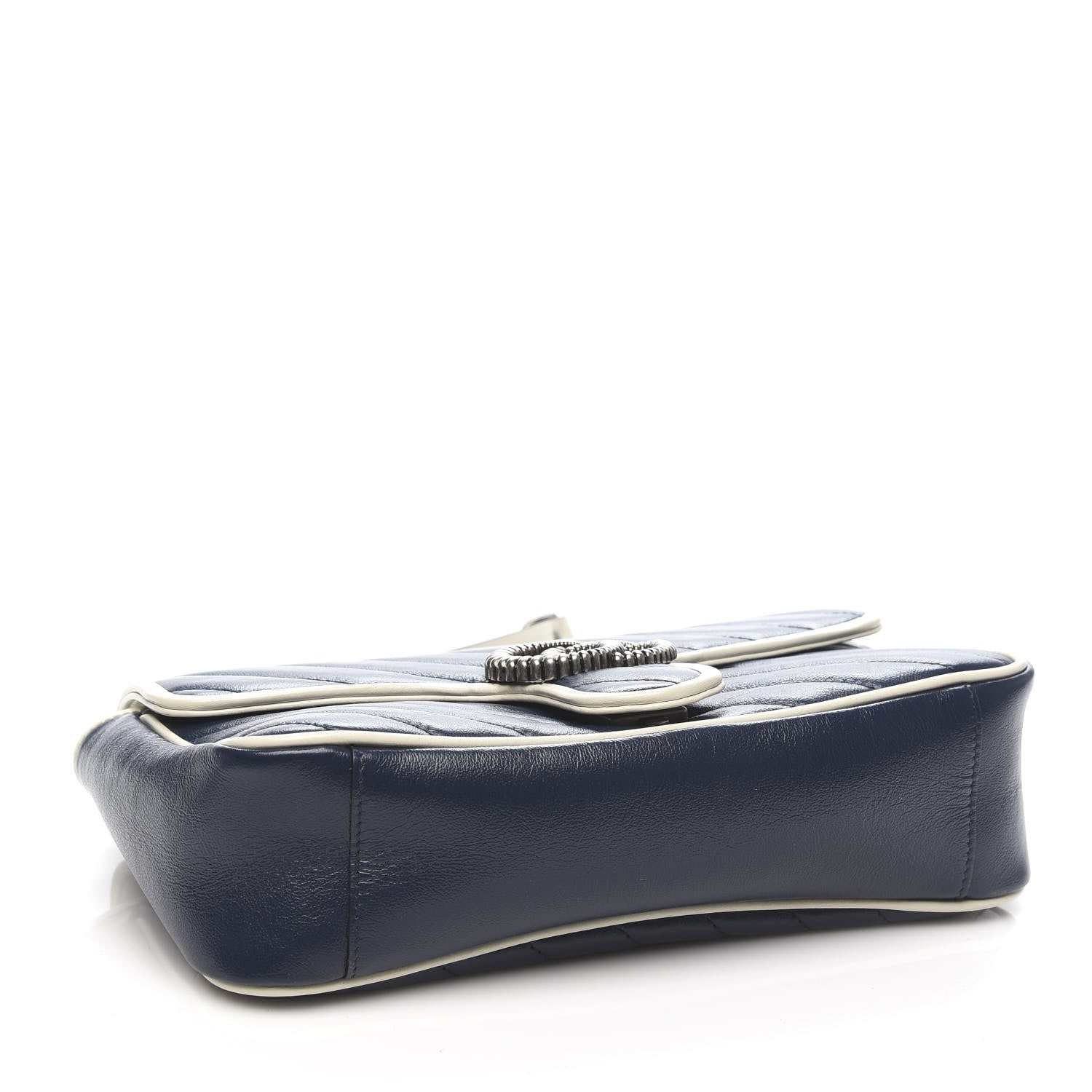 Gucci Vintage Effect Calfskin Matelasse Diagonal Small Torchon GG Marmont Shoulder Bag Blue Agata Mystic White 4 of 10