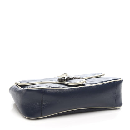 Gucci Vintage Effect Calfskin Matelasse Diagonal Small Torchon GG Marmont Shoulder Bag Blue Agata Mystic White 4 of 10