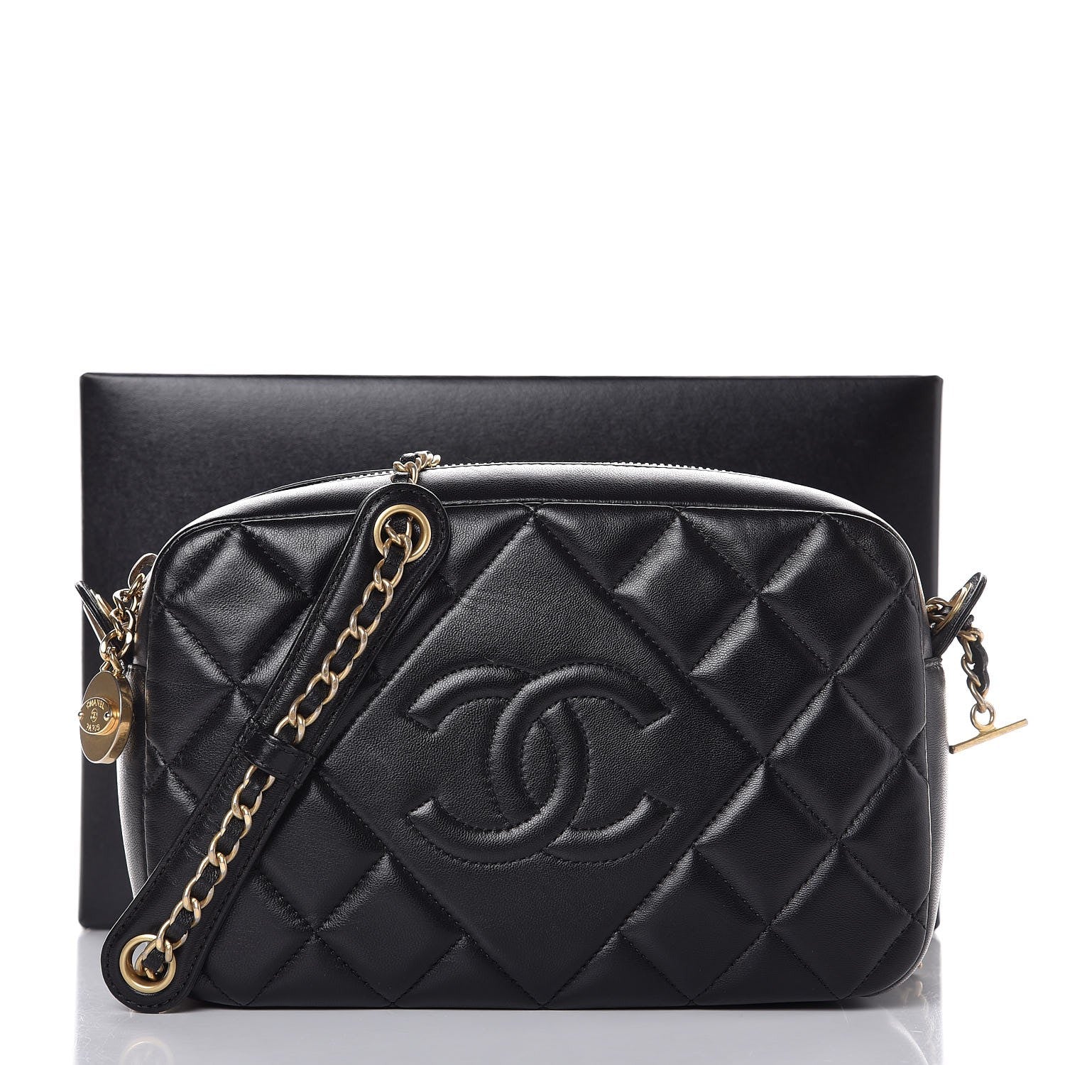 Chanel Lambskin Quilted Small Diamond CC Camera Case Black 11 of 11