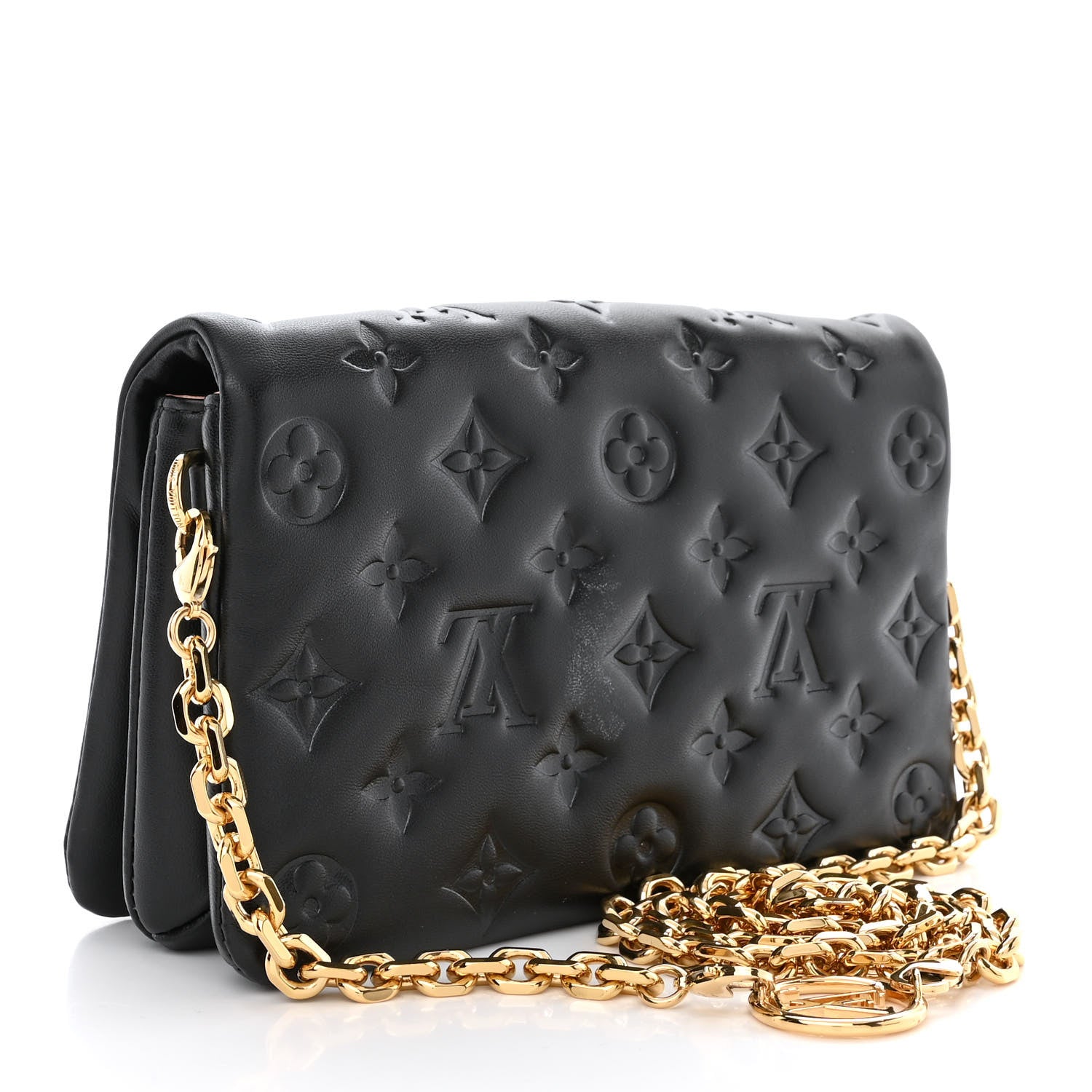 Louis Vuitton Lambskin Embossed Monogram Pochette Coussin Black 3 of 10