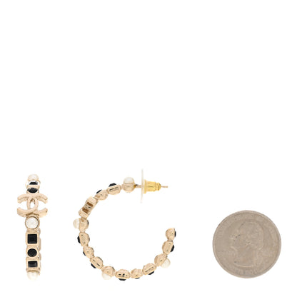 Chanel Lambskin Pearl CC Chain Hoop Earrings Gold Black 2 of 5