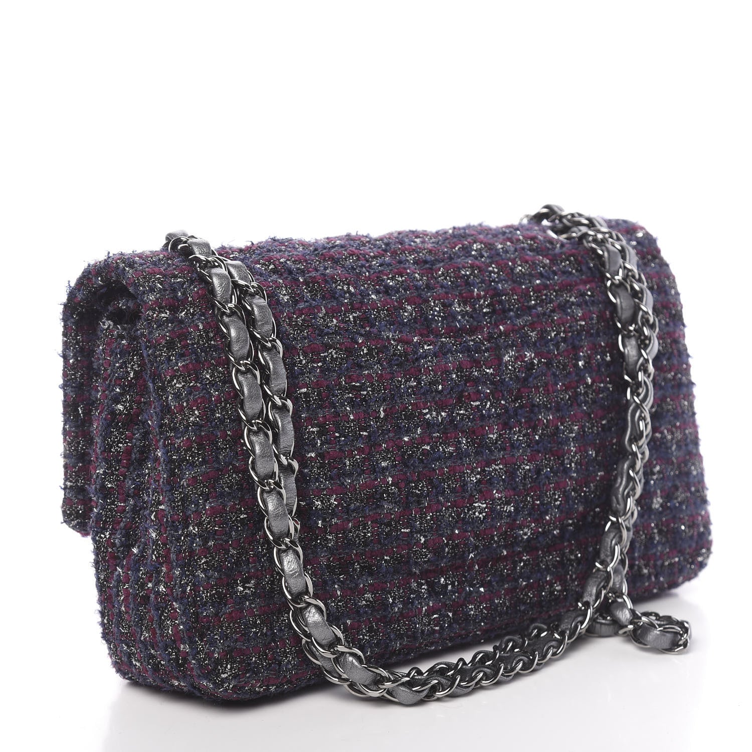 Chanel Tweed Quilted Medium Double Flap Purple 3 of 10