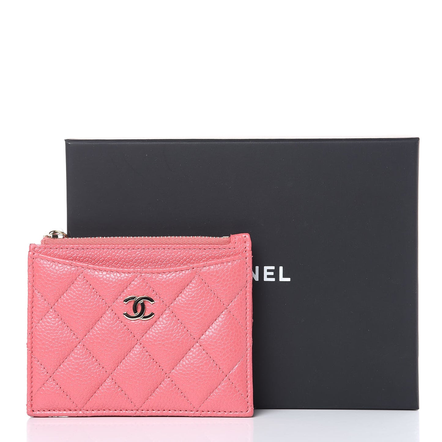 Caviar Quilted CC Zip Card Holder Pink