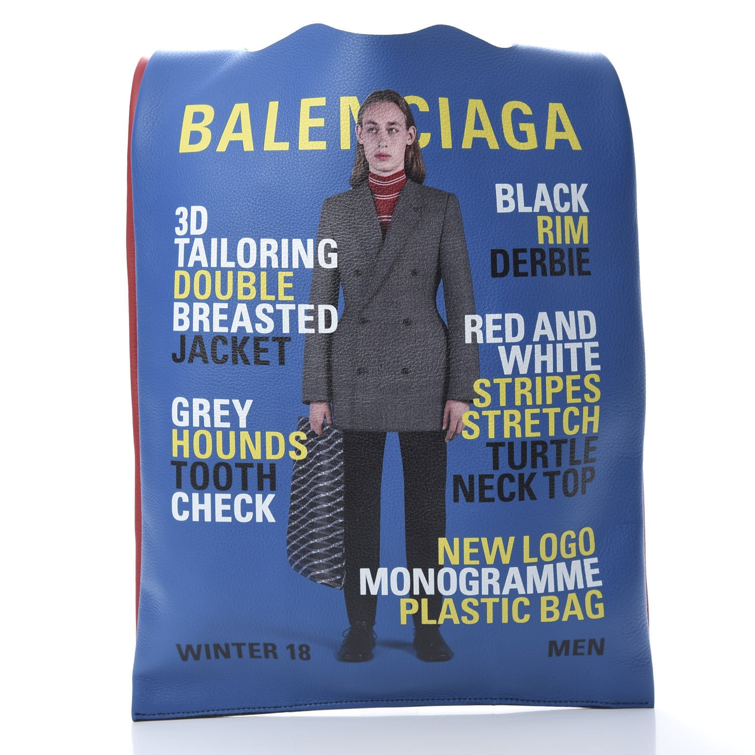 Balenciaga Grained Calfskin Winter 18 Campaign Medium Supermarket Tote Red Blue 12 of 13