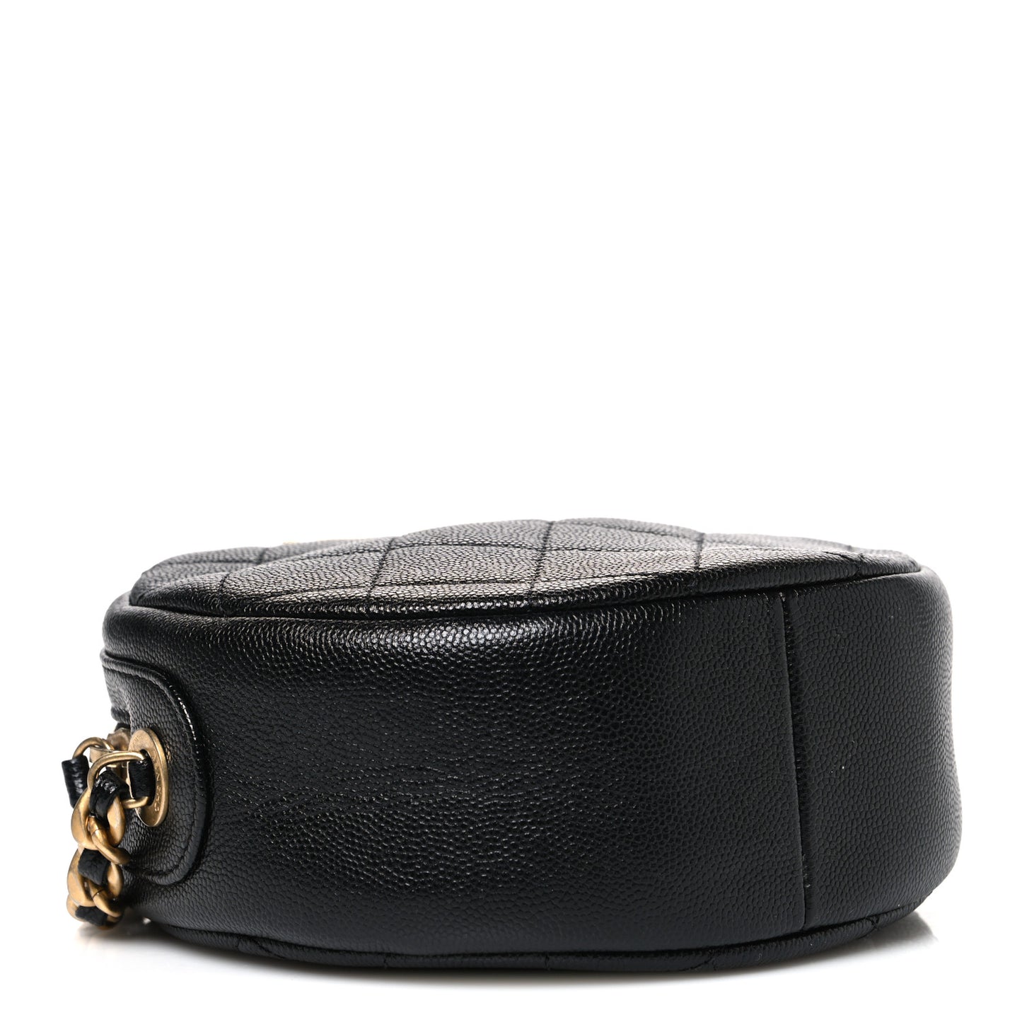 Caviar Quilted Small Round Bag With Chain Black