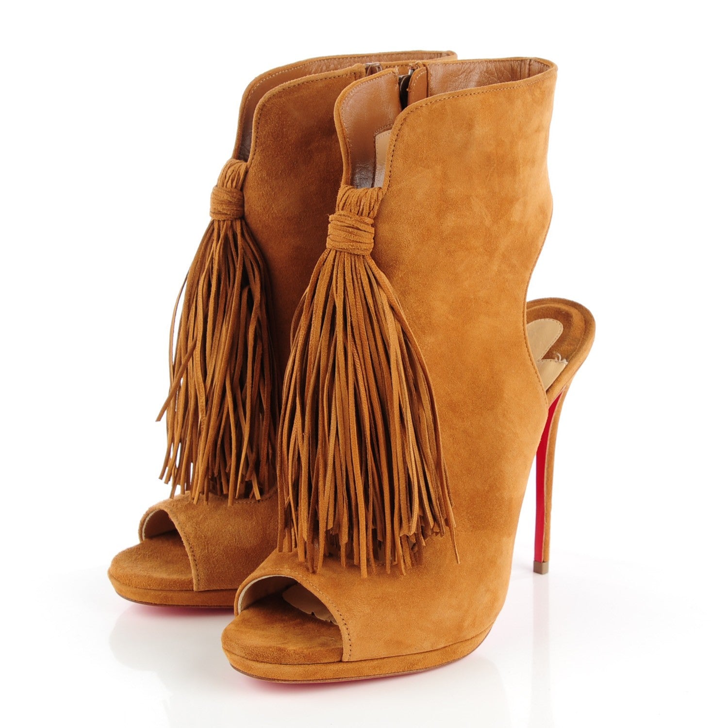 Christian Louboutin Suede Otoka Fringe 120 Booties 36 Noisette 3 of 9