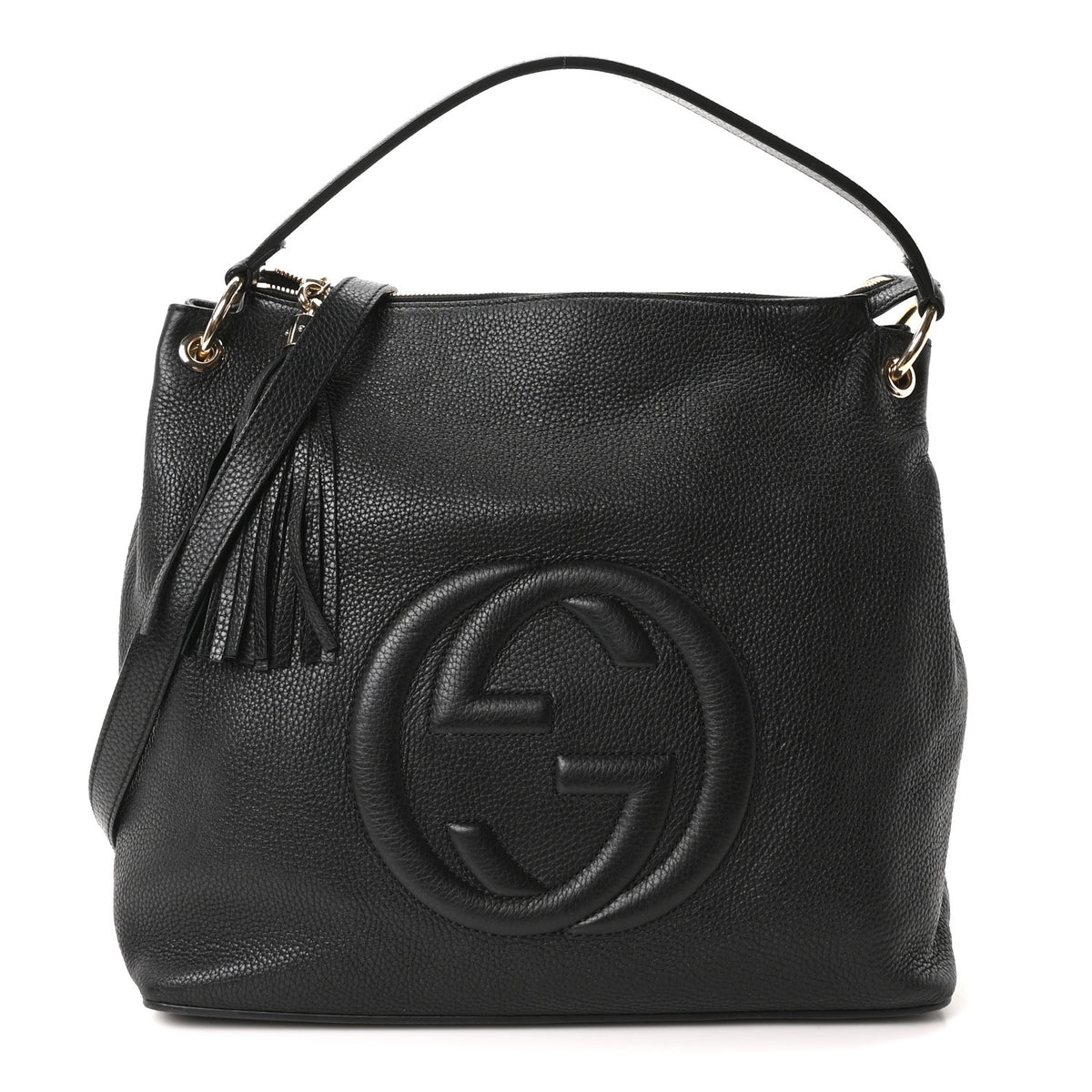 Pebbled Calfskin Large Soho Hobo Black