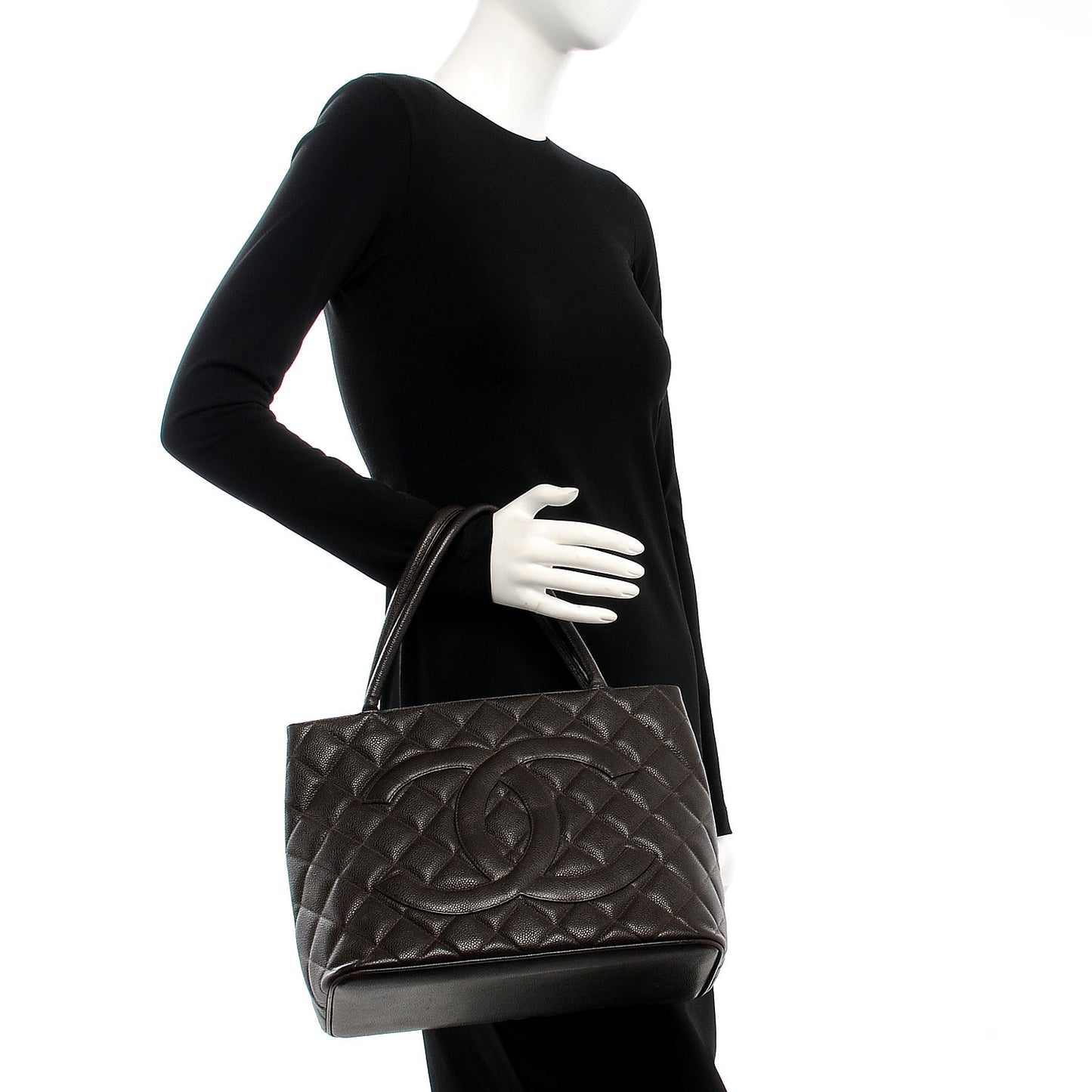 Caviar Quilted Medallion CC Tote Dark Brown