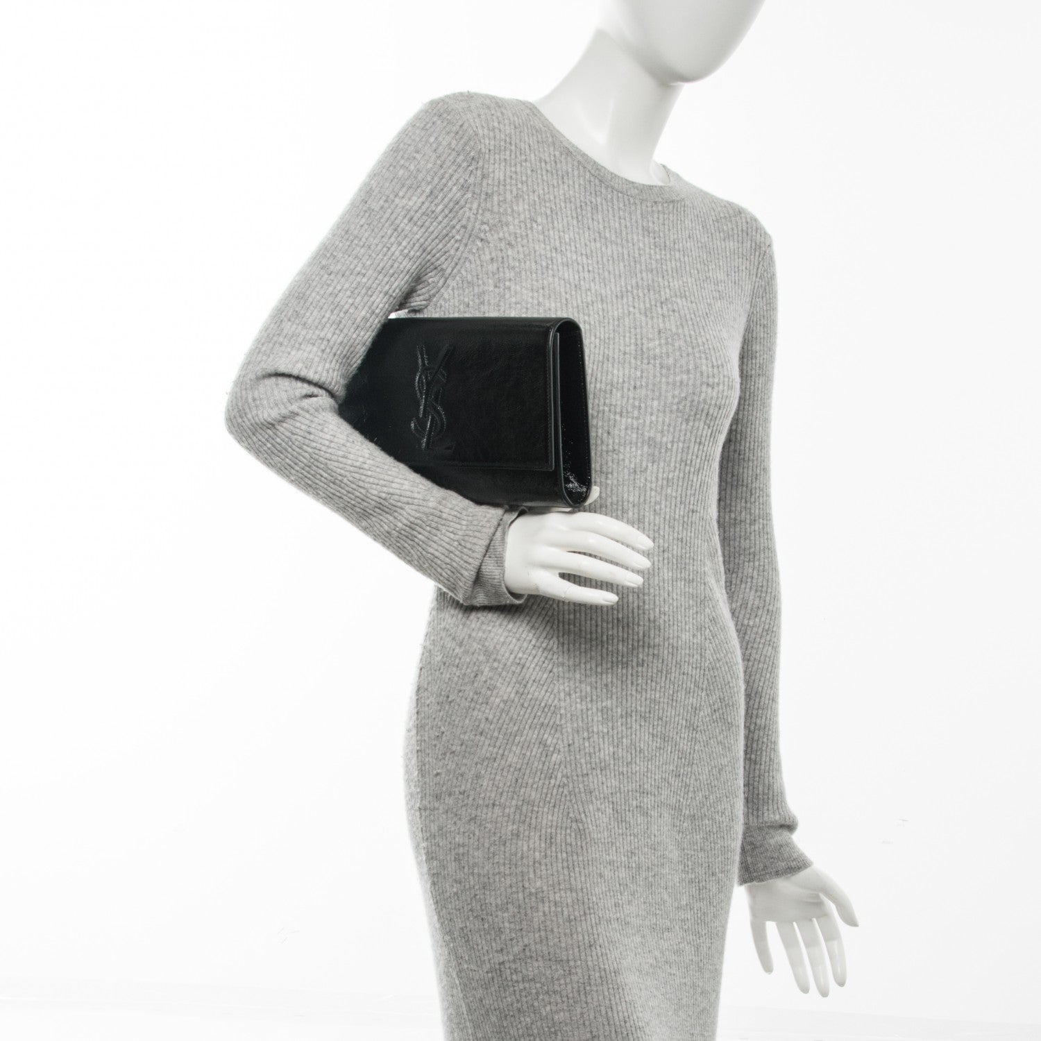Saint Laurent Textured Patent Monogram Large Belle De Jour Clutch Black 2 of 6