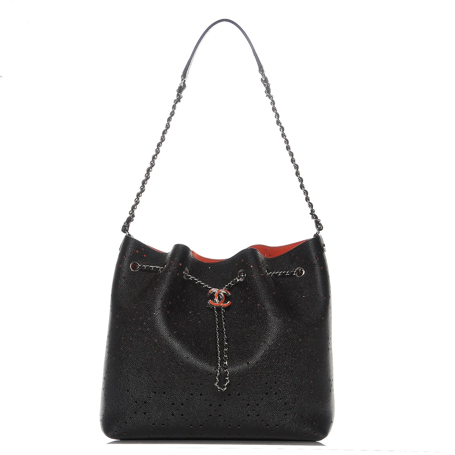 Caviar Perforated Drawstring CC Bag Black Orange