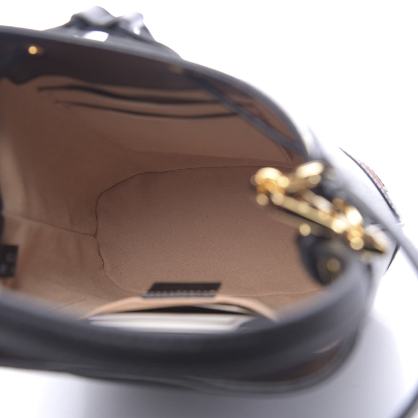Glazed Textured Calfskin Web Small Ophidia Bucket Bag Black