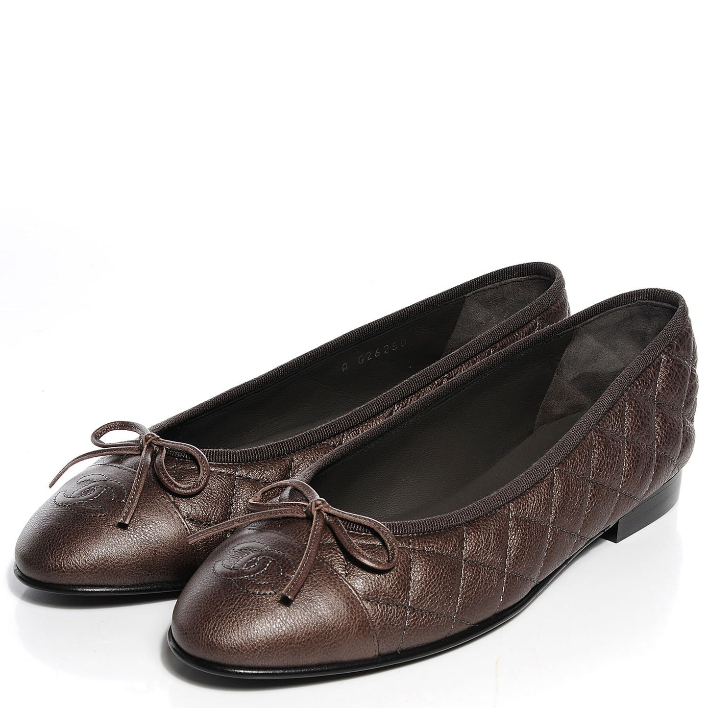 Metallic Calfskin Quilted Cap Toe Ballerina Flats 38.5 Argent