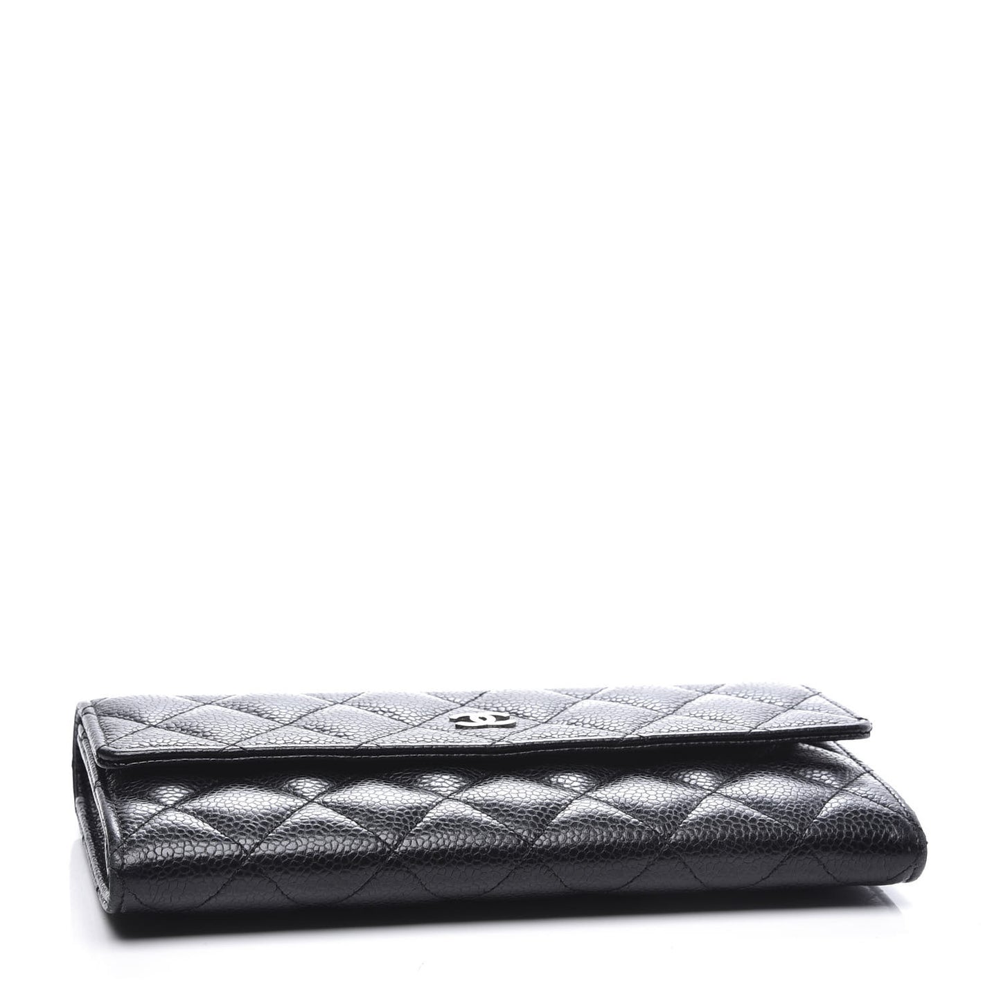 Caviar Quilted Large Gusset Flap Wallet Black