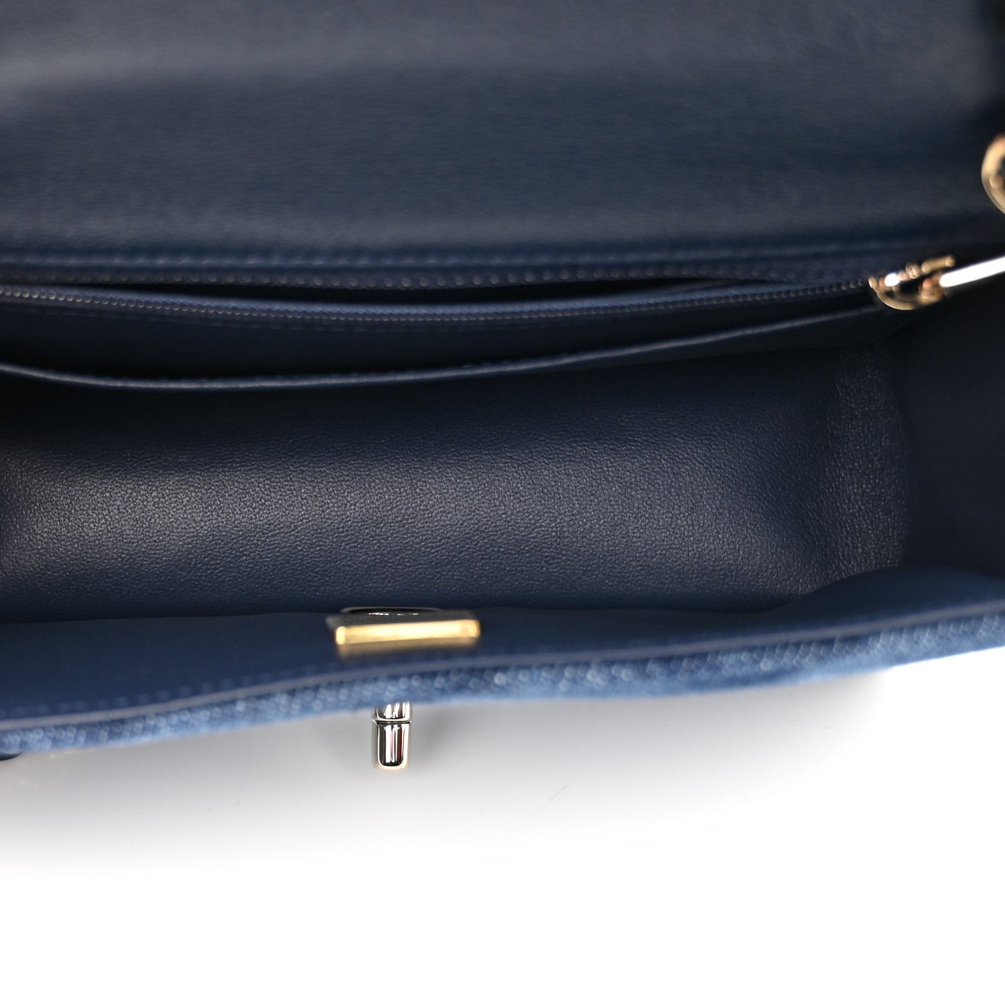 Printed Denim Quilted Mini Rectangular Flap Dark Blue