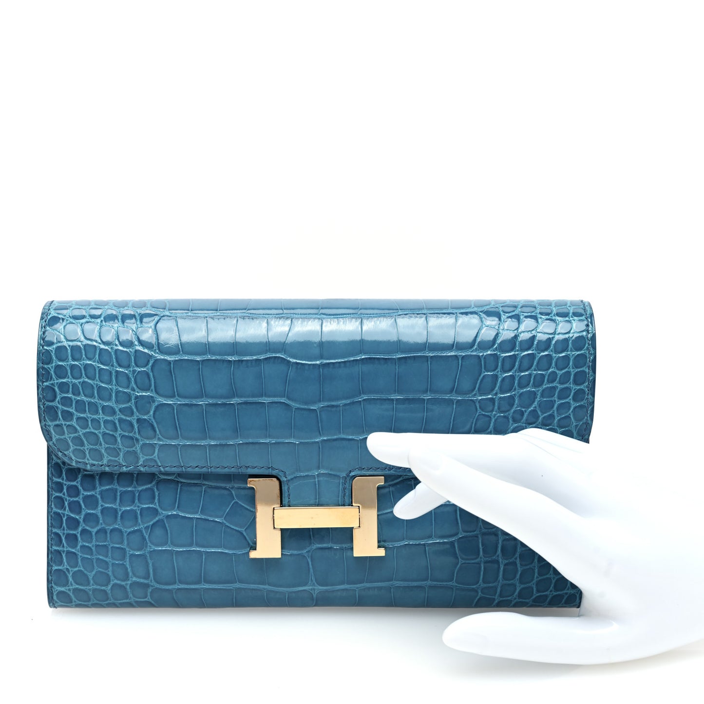 Shiny Alligator Constance Wallet Bleu Izmir