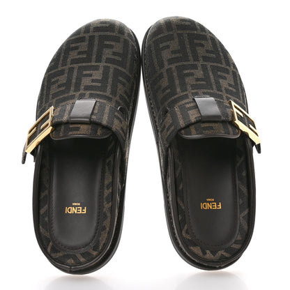 Fendi Fabric Jacquard Nappa FF Womens Sabot Mules 39 Tobacco Black 3 of 10
