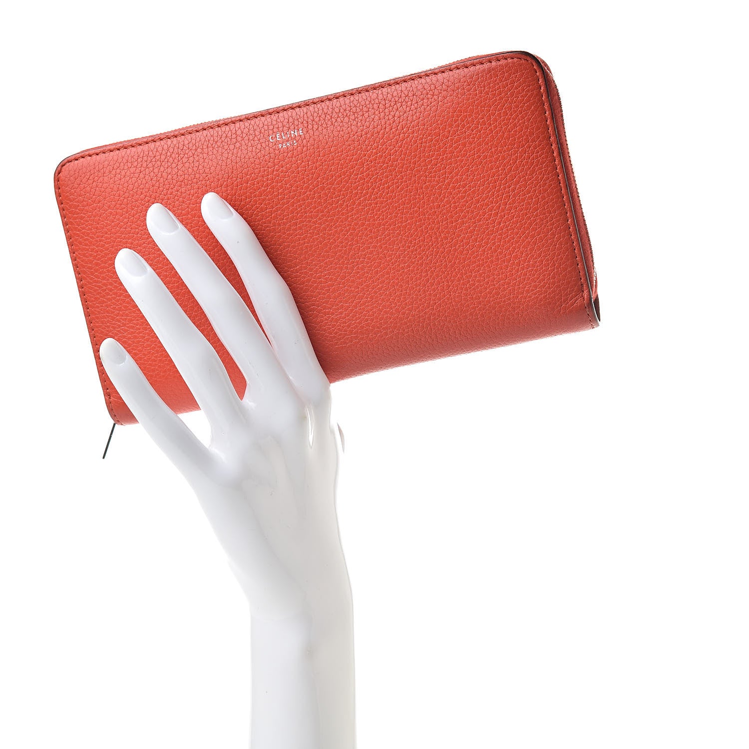 Celine Drummed Calfskin Large Zip Around Multifunction Wallet Coral 2 of 15