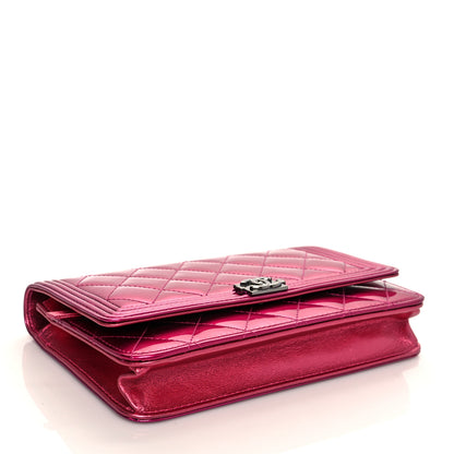 Chanel Metallic Patent Calfskin Quilted Boy Wallet On Chain WOC Fuchsia 4 of 10