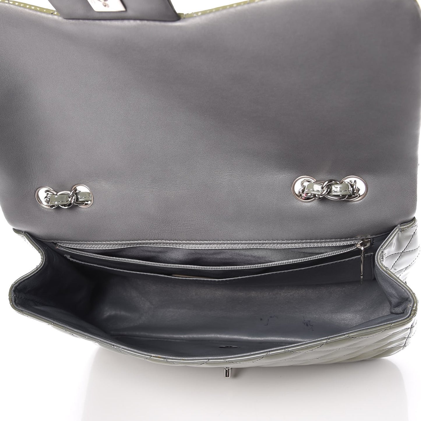 Patent Quilted Jumbo Single Flap Grey