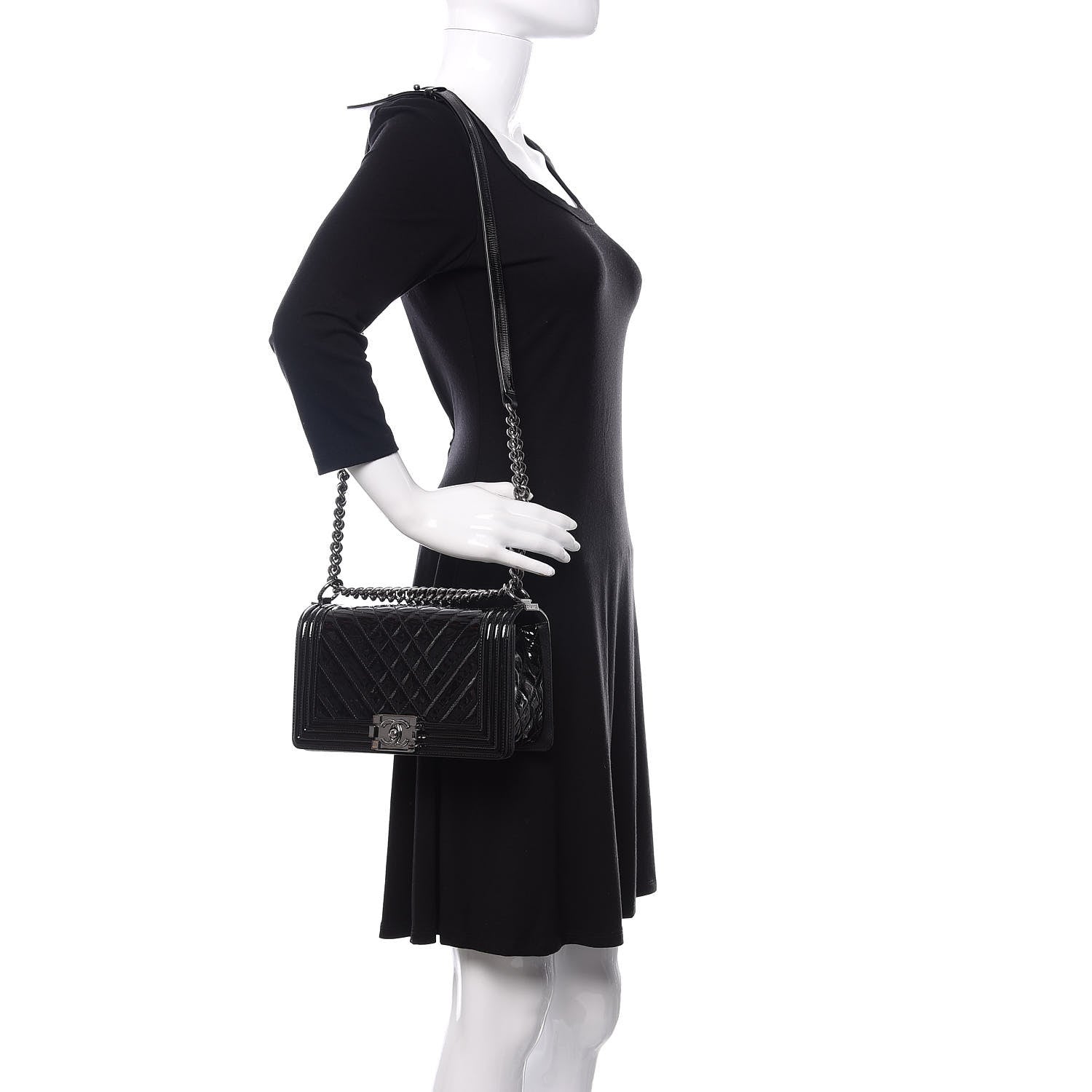 Chanel Patent Chevron Quilted Medium Boy Flap Black 2 of 11