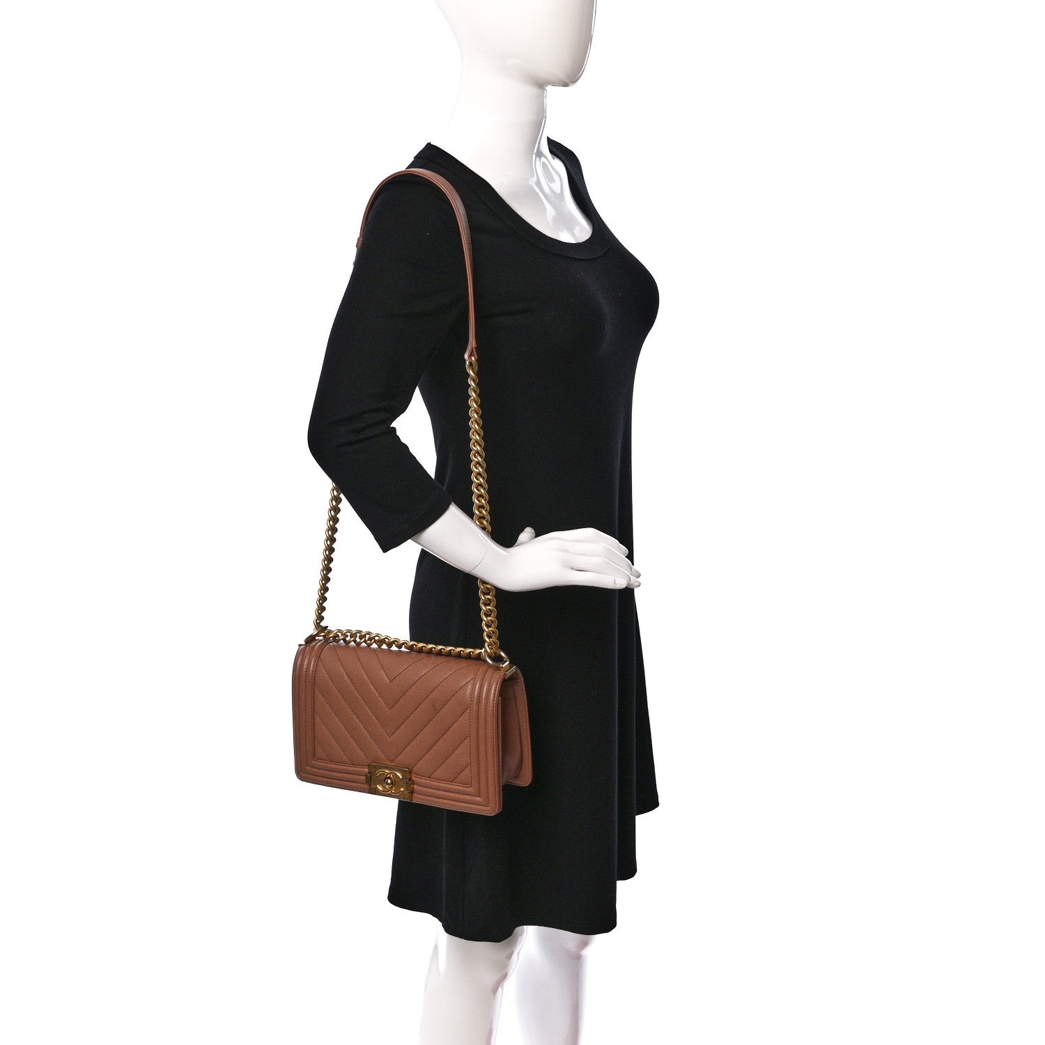 Chanel Caviar Chevron Quilted Medium Boy Flap Brown 2 of 11