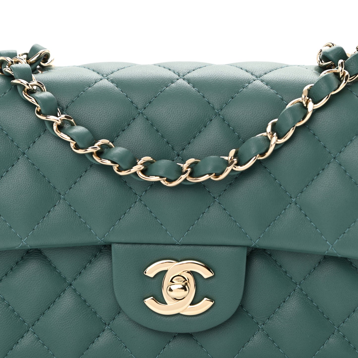 Lambskin Quilted Mini Rectangular Flap Green