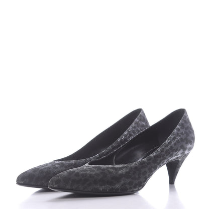 Saint Laurent Leopard Lame Double Cat Pumps 37.5 Silver 3 of 12