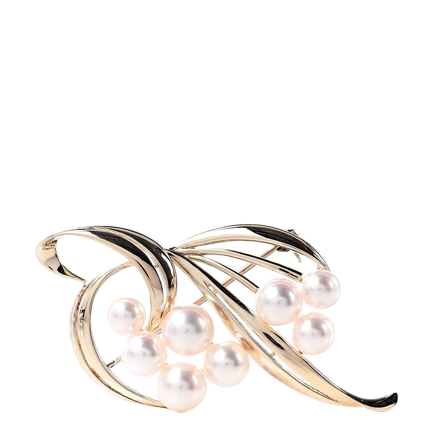 14K Yellow Gold Akoya Pearl 5.5-7.5mm Leaf Pin Brooch