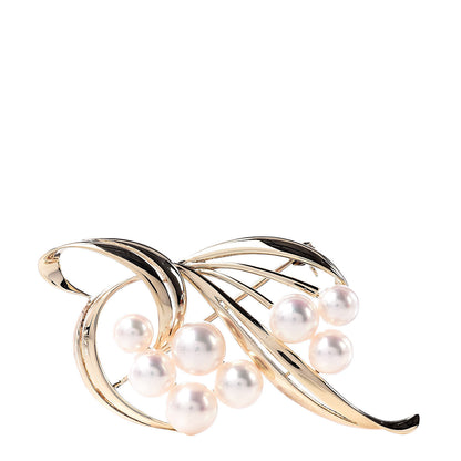 Mikimoto 14K Yellow Gold Akoya Pearl 5.5-7.5mm Leaf Pin Brooch 1 of 4