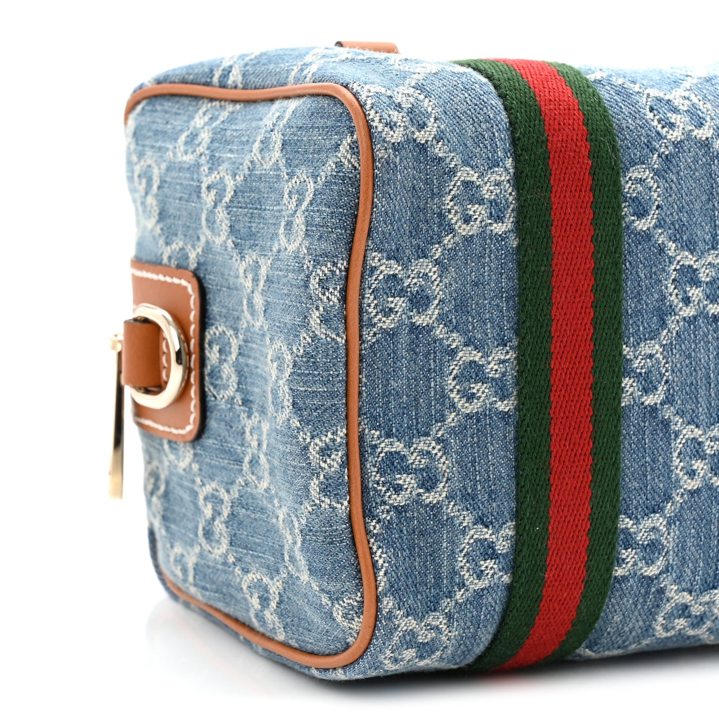 GG Denim Calfskin Web Mini GG Top Handle Bag Light Blue White