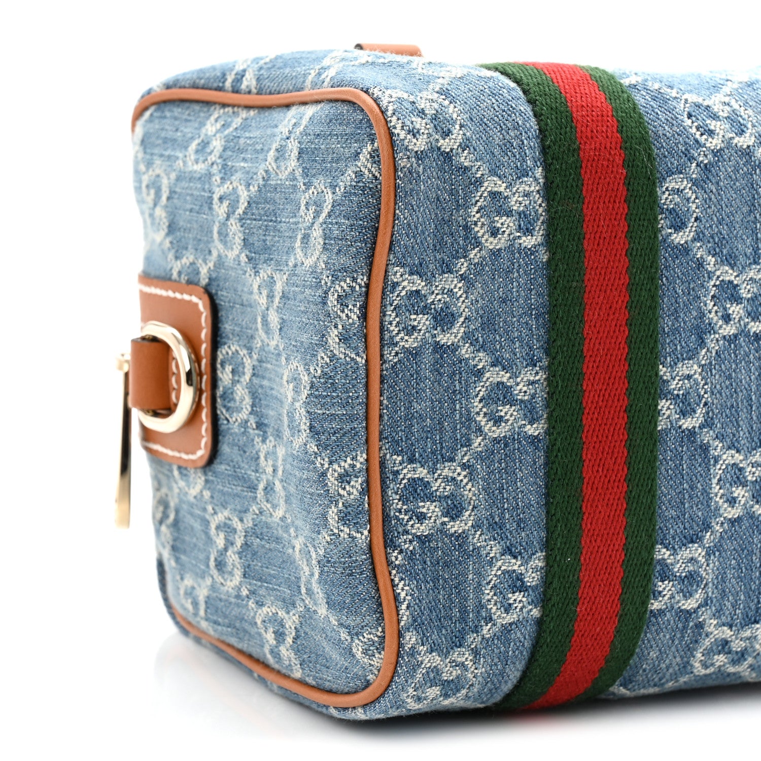 Gucci GG Denim Calfskin Web Mini GG Top Handle Bag Light Blue White 8 of 9