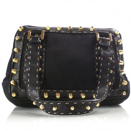 Fendi Canvas Calfskin Romano Selleria Studded Tote Black 1 of 9