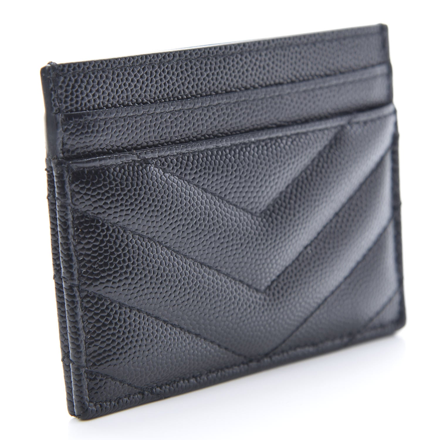 Saint Laurent Grain De Poudre Matelasse Chevron Monogram Credit Card Case Black 3 of 8