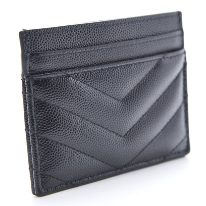 Saint Laurent Grain De Poudre Matelasse Chevron Monogram Credit Card Case Black 3 of 8