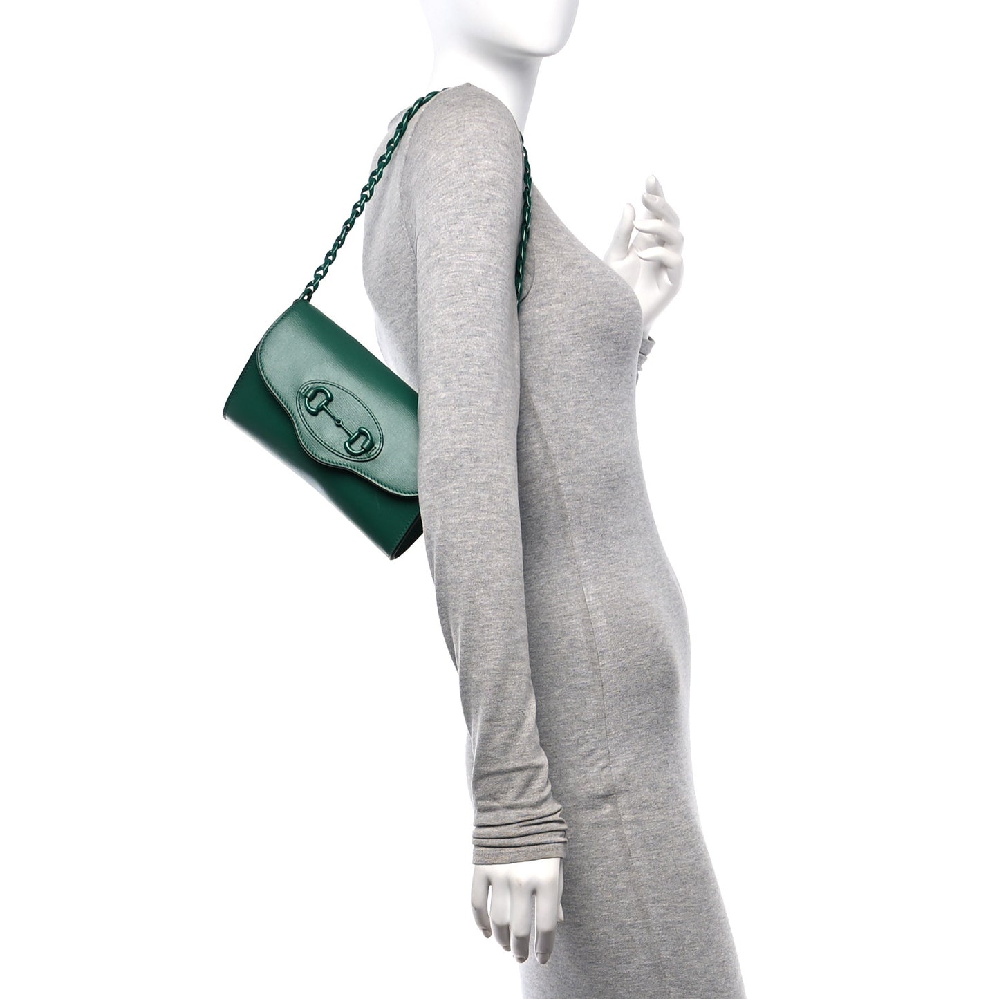 Azalea Calfskin Web Monochrome Mini Horsebit 1955 Chain Shoulder Bag Emerald