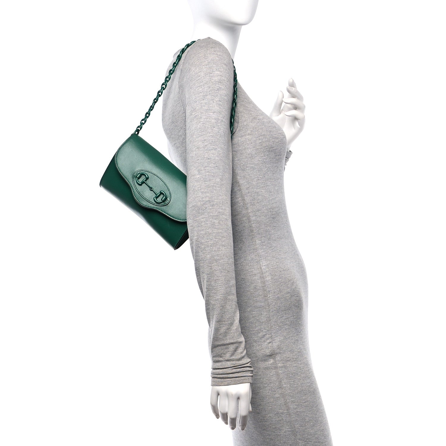 Gucci Azalea Calfskin Web Monochrome Mini Horsebit 1955 Chain Shoulder Bag Emerald 2 of 10