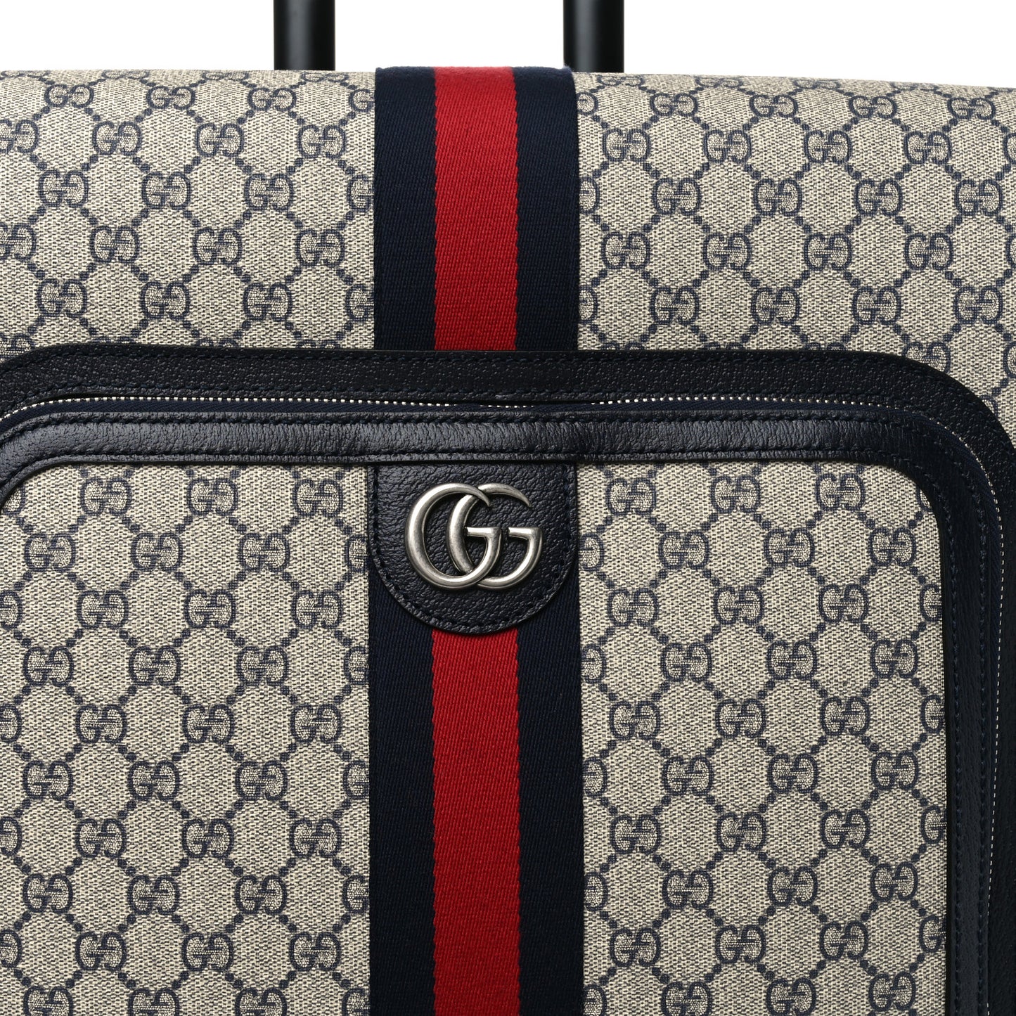 GG Supreme Monogram Textured Dollar Calfskin Web Savoy Cabin Plus Trolley Beige Blue