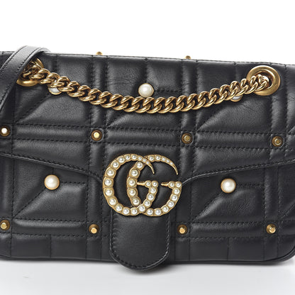Gucci Calfskin Matelasse Studded Small Pearly GG Marmont Shoulder Bag Black 6 of 8
