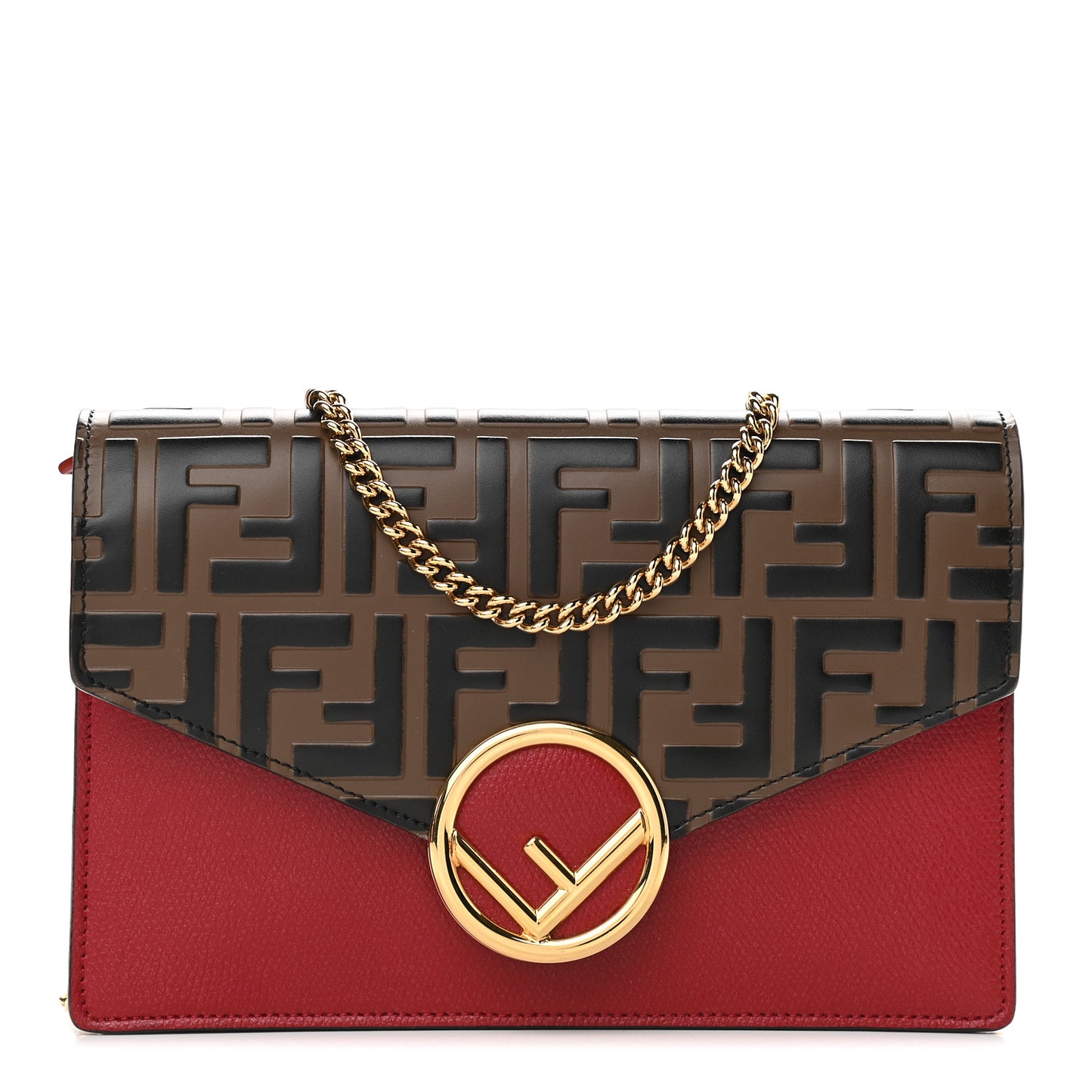Vitello Cruise F is Fendi FF 1974 Embossed Medium Envelope Wallet On Chain Fragola Maya Black