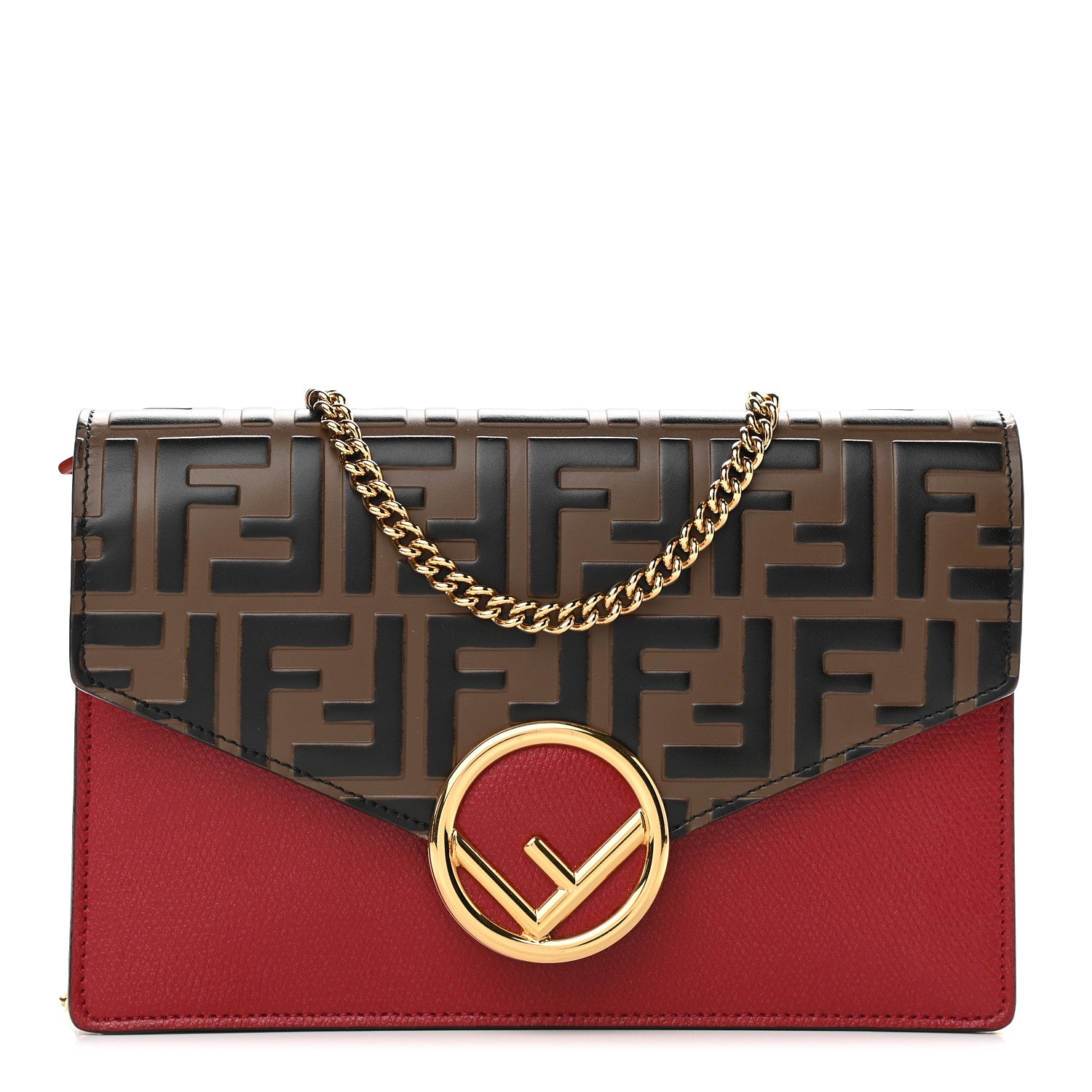 Fendi Vitello Cruise F is Fendi FF 1974 Embossed Medium Envelope Wallet On Chain Fragola Maya Black 1 of 9